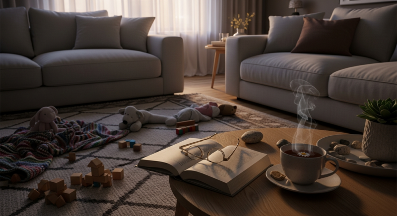 salotto familiare tranquillo con luce calda